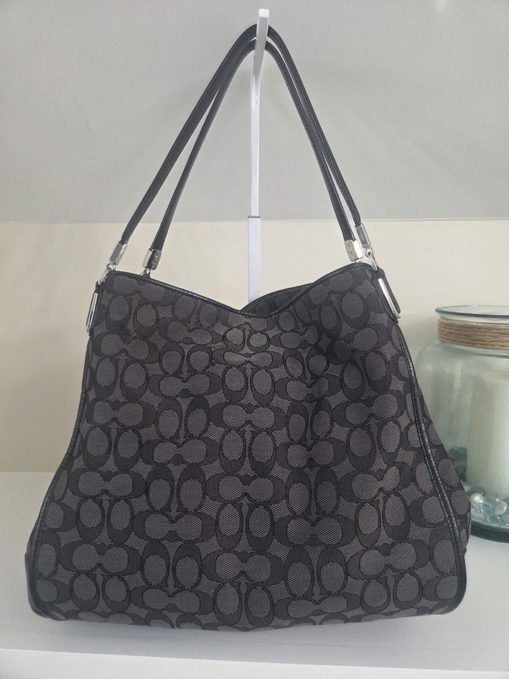 Coach Signature Jacquard Phoebe Madison Shoulder Bag in Grey/Black - Picture 4 of 9